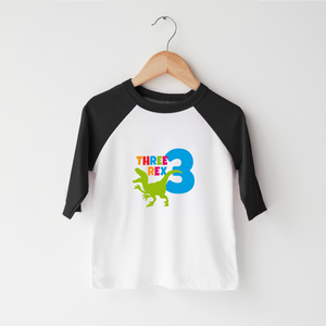 Three-Rex Birthday Boy Kids Shirt - Third Birthday Boy Dinosaur Toddler Shirt
