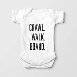 Crawl, Walk, Board Baby Onesie - Cute Snowboard Bodysuit
