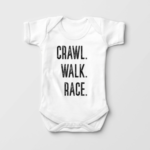 Crawl, Walk, Race Baby Onesie - Funny Racing Bodysuit