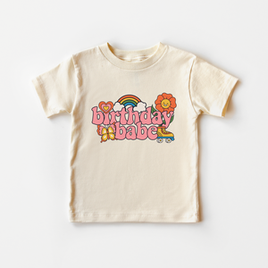 Pink Retro Birthday Babe Toddler Shirt - Natural Girls Kids Tee