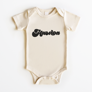 Personalized Retro Name Baby Onesie - Custom Natural Boys Bodysuit