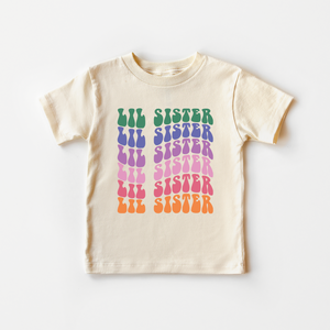 Retro Lil Sister Toddler Shirt - Girls Rainbow Sibling Kids Tee