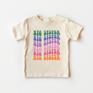 Retro Big Sister Toddler Shirt - Girls Rainbow Sibling Kids Tee